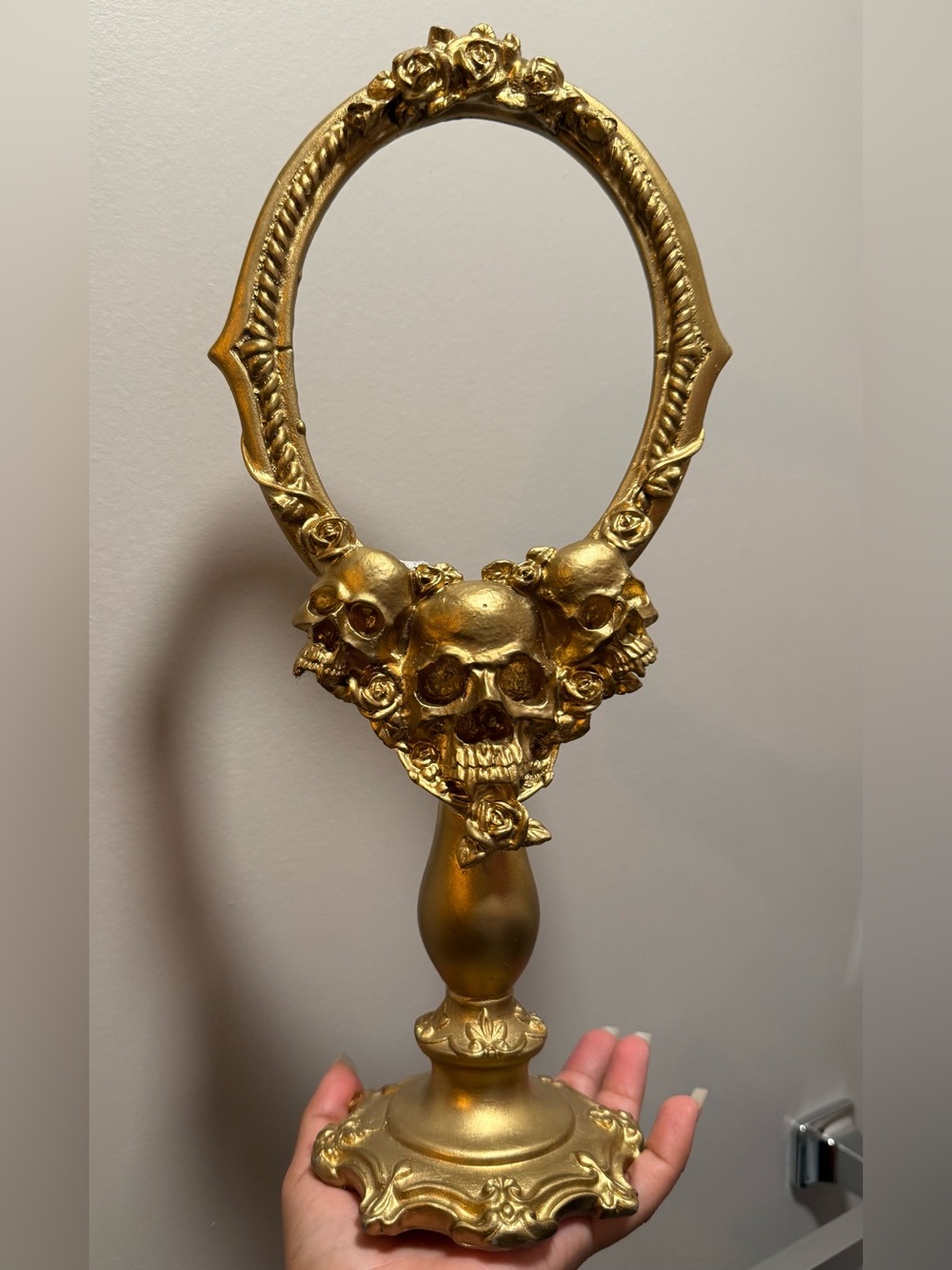 Gold Skull & Rose Accent Mirror Halloween Decor